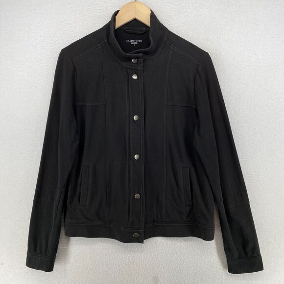 Eileen Fisher Jackets & Blazers - EILEEN FISHER Jacket S Organic Cotton Stretch Jersey Snap Full Zip Up Black USA